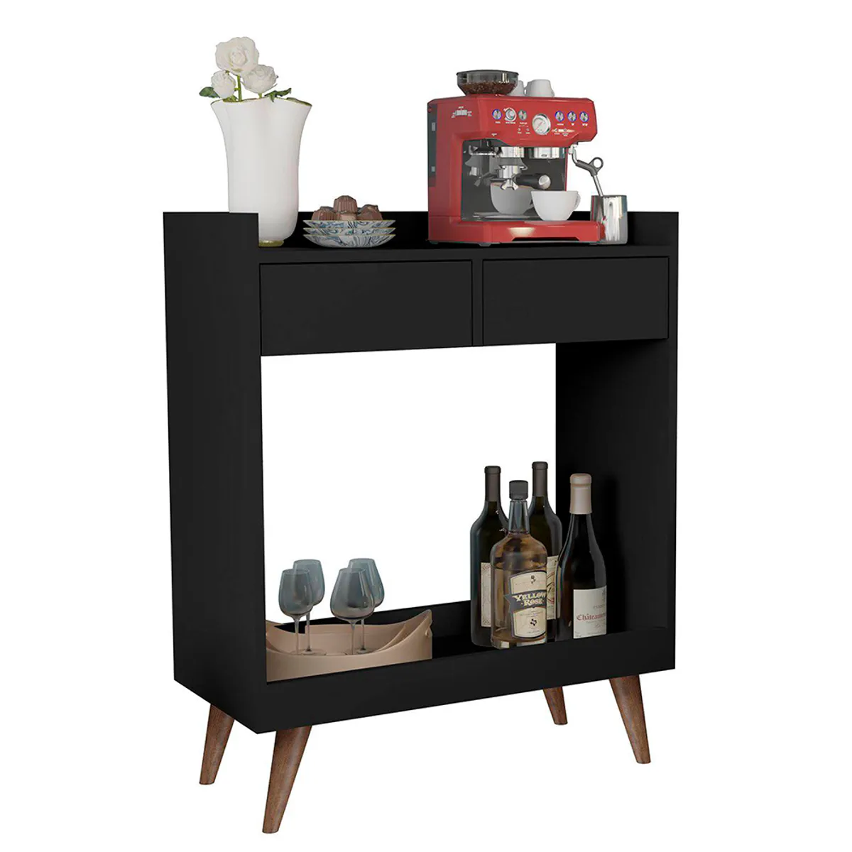 TU MESITA - Bar Minimalista Luke Negro 2 cajones TU MESITA