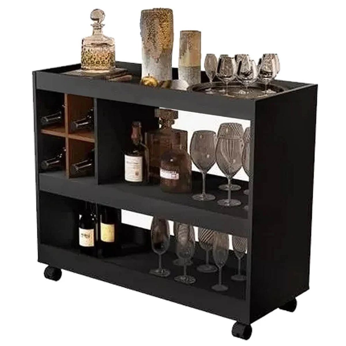 TU MESITA - Mueble Bar con ruedas Praga color Negro TU MESITA