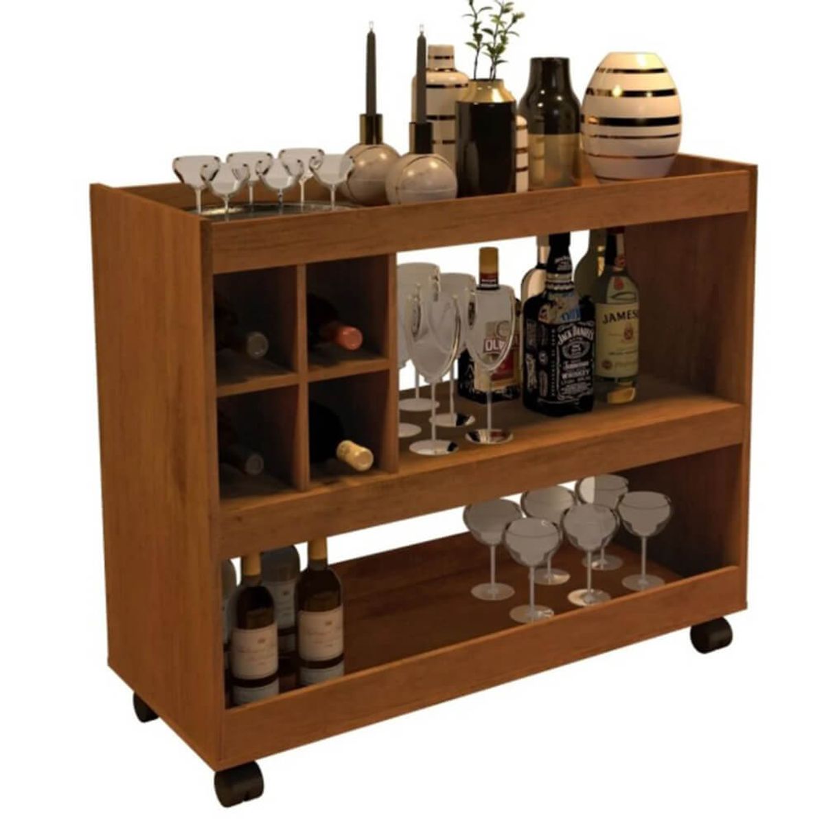 TU MESITA - Mueble Bar con ruedas Praga color Marrón claro TU MESITA