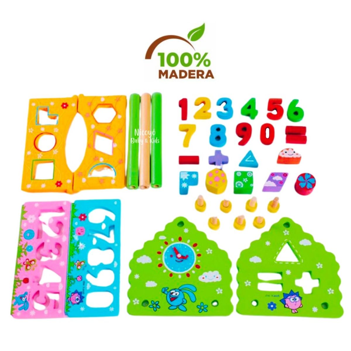 GENERICO - Casita Didáctica de Madera con Números Formas y Reloj