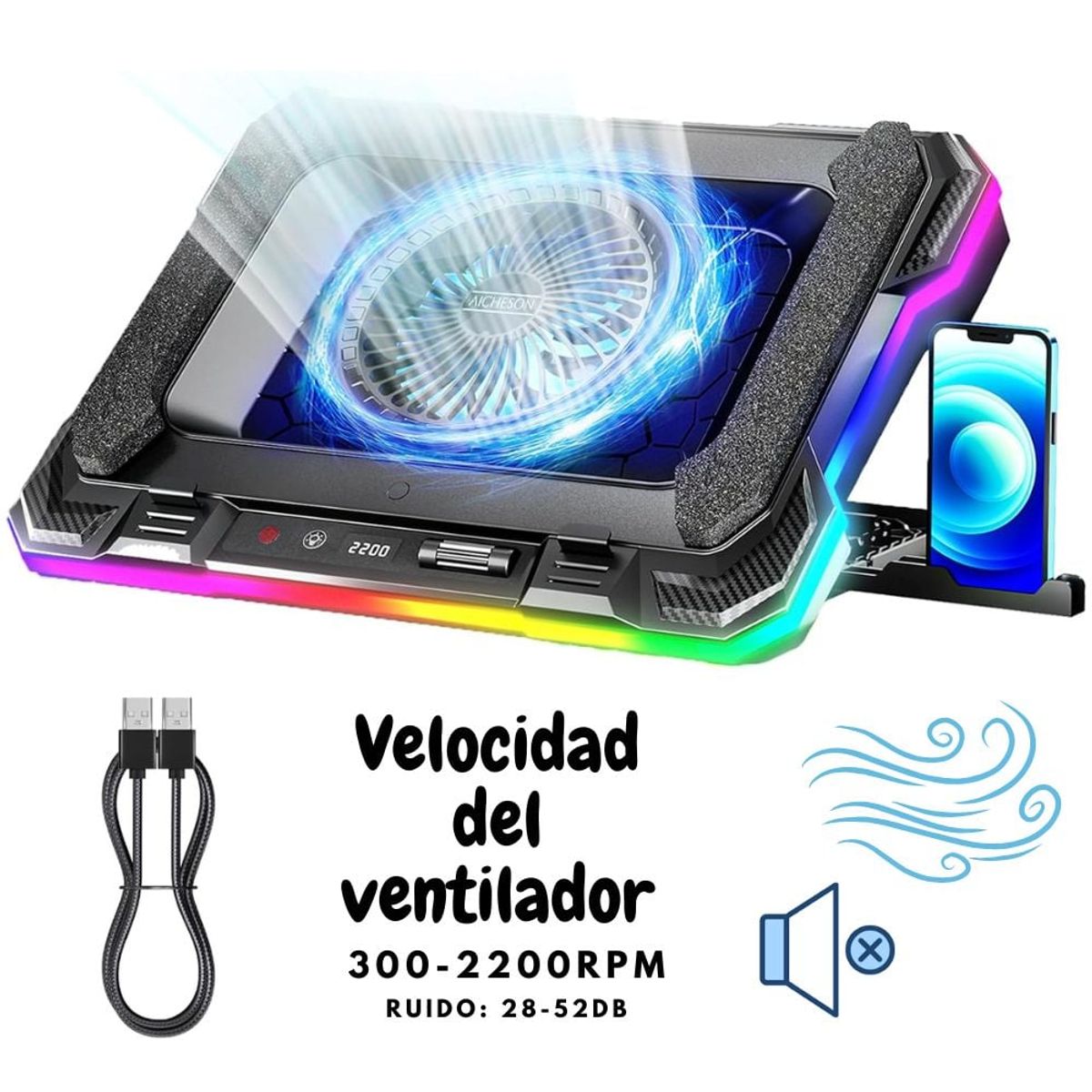 HOCO - Cooler Soporte Gamer Para Portátil Hoco DH20 Monnlight RGB