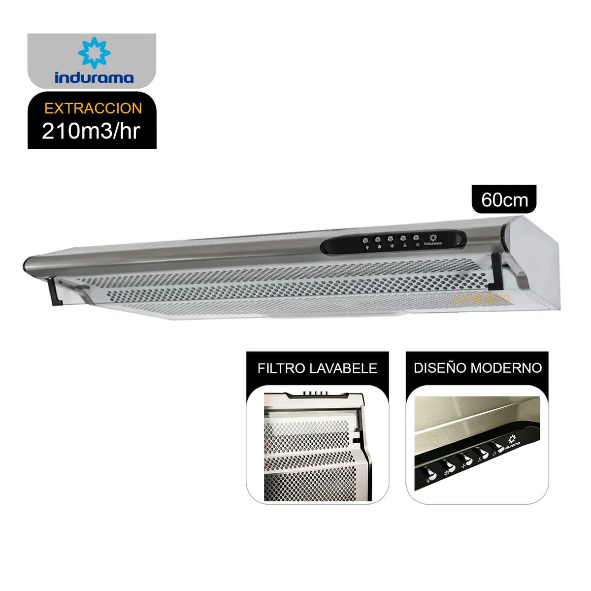 INDURAMA - Campana Extractora 60cm CEI-602CRP 3 Vel