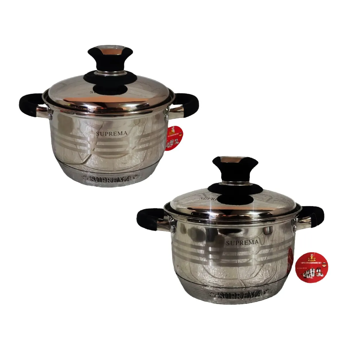 GENERICO - Set de Ollas SUPREMA 14 Piezas SU-TC020-14PC Tapas de Acero Negro