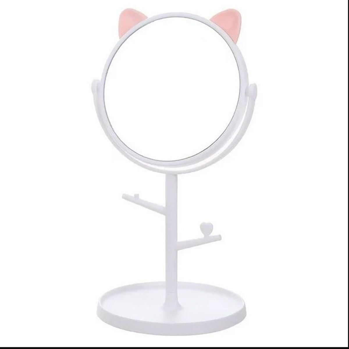 GENERICO - Espejo de maquillaje redondo con orejas de gato blanco