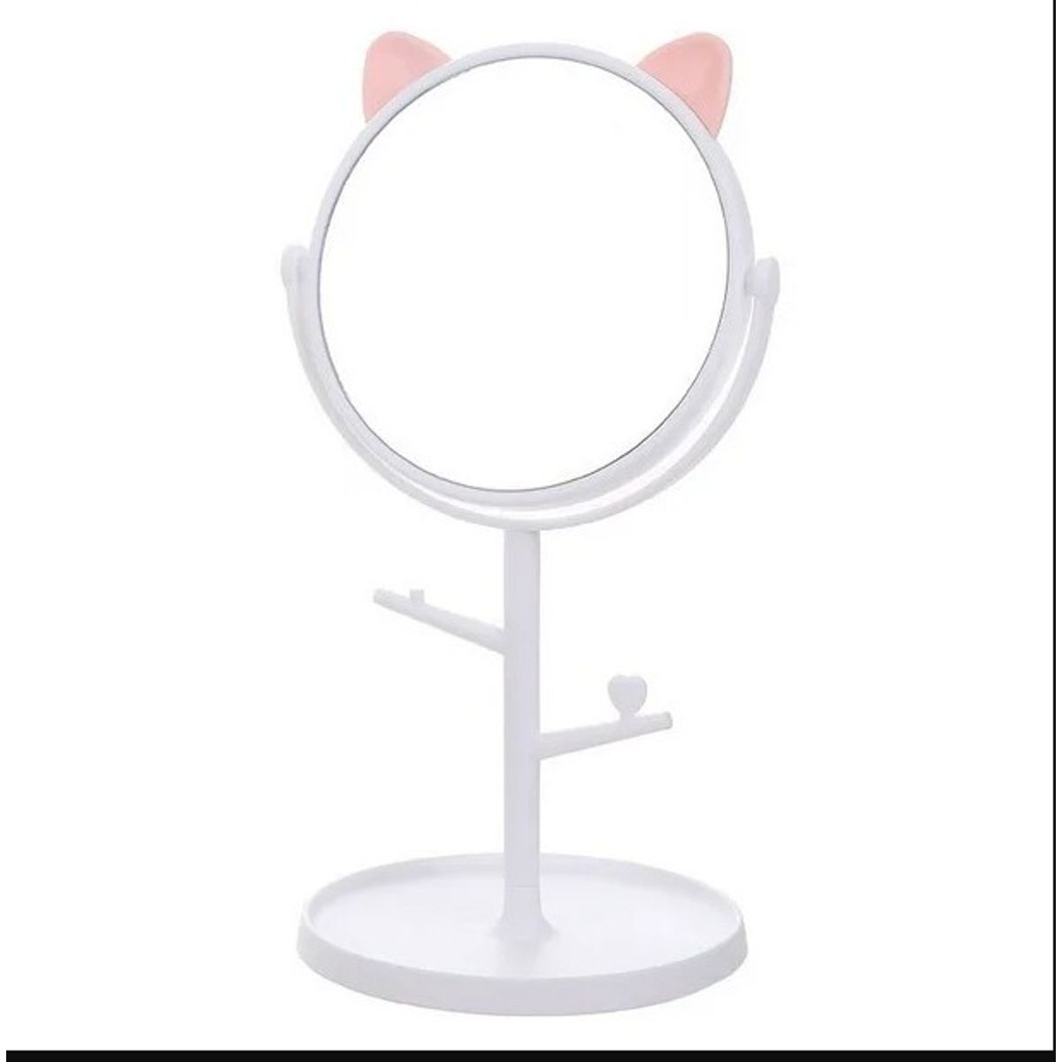 GENERICO - Espejo de maquillaje redondo con orejas de gato blanco
