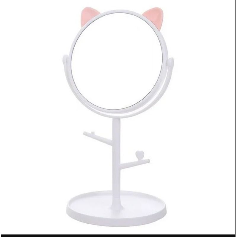 GENERICO - Espejo de maquillaje redondo con orejas de gato blanco