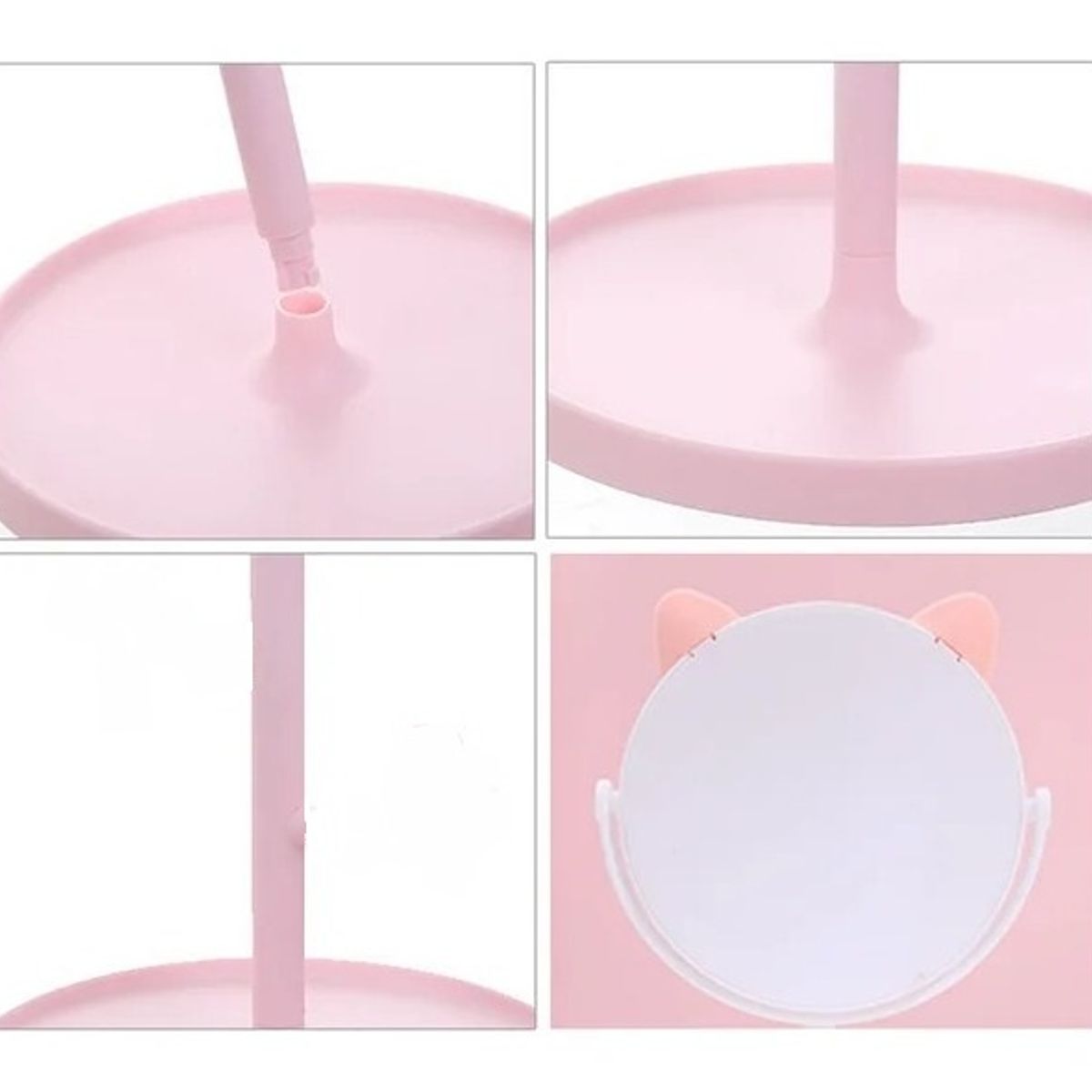 GENERICO - Espejo de maquillaje redondo con orejas de gato blanco