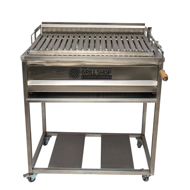 THE GRILL SHOP - Parrilla Mediana Full acero inoxidable Guantes Carbón Cerveza