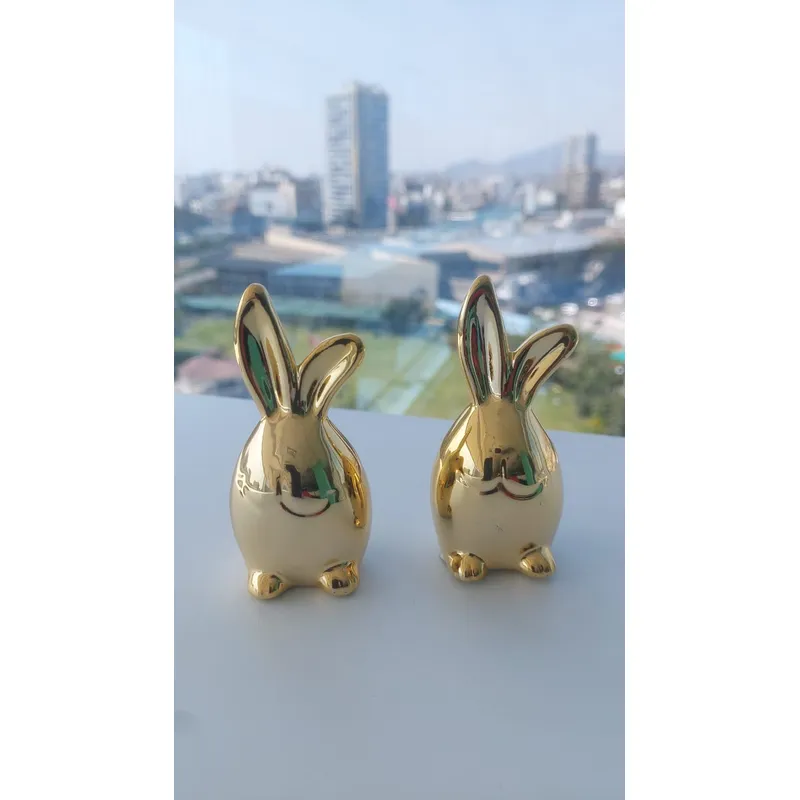 GENERICO - Adorno Conjunto de 2 Conejitos Dorados