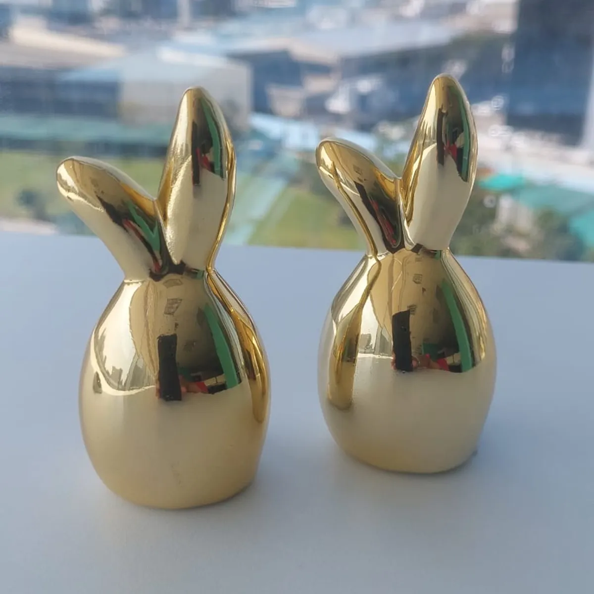 GENERICO - Adorno Conjunto de 2 Conejitos Dorados