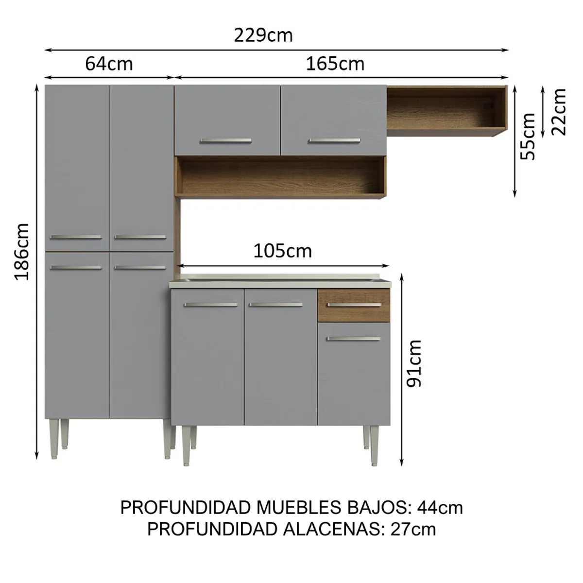 MADESA - Mueble de Cocina Integral Emilly 229 cm - Con Lavadero 12
