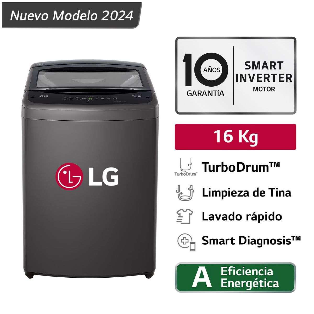 LG - LAVADORA WT16BVTB 16 KG TURBODRUM CARGA SUPERIOR NEGRO LG