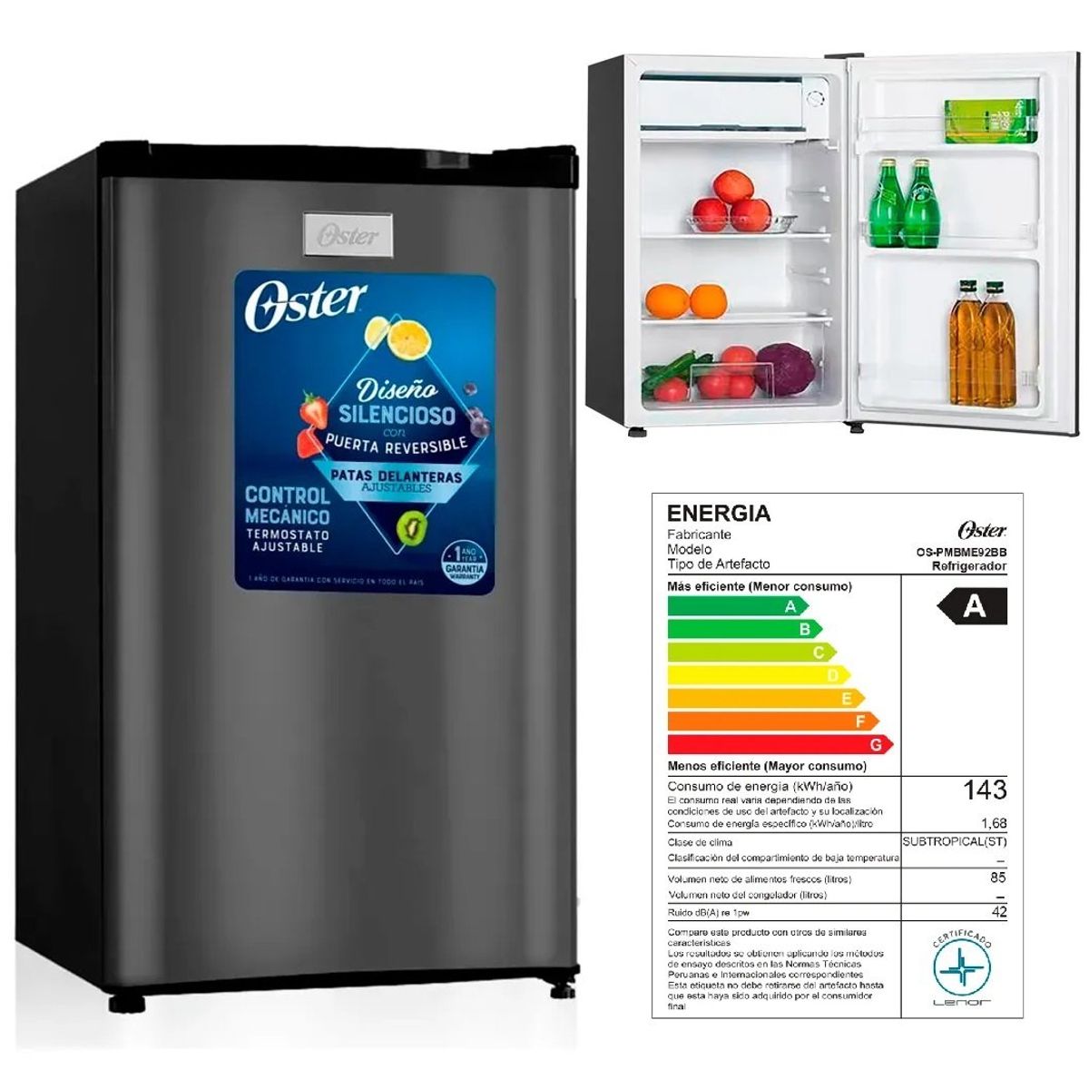 OSTER - Frigobar Inox Negro  OS-PMBME92BB 85L