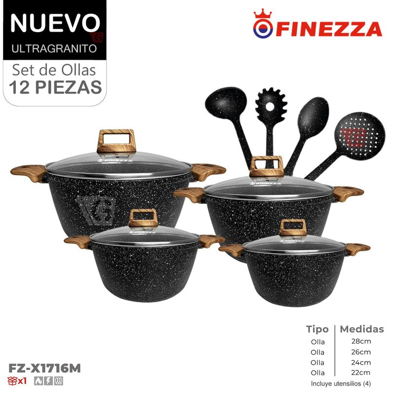 FINEZZA - Juego de Ollas de Finezza Ultragranito FZ-X1716M de 12 Pzs.