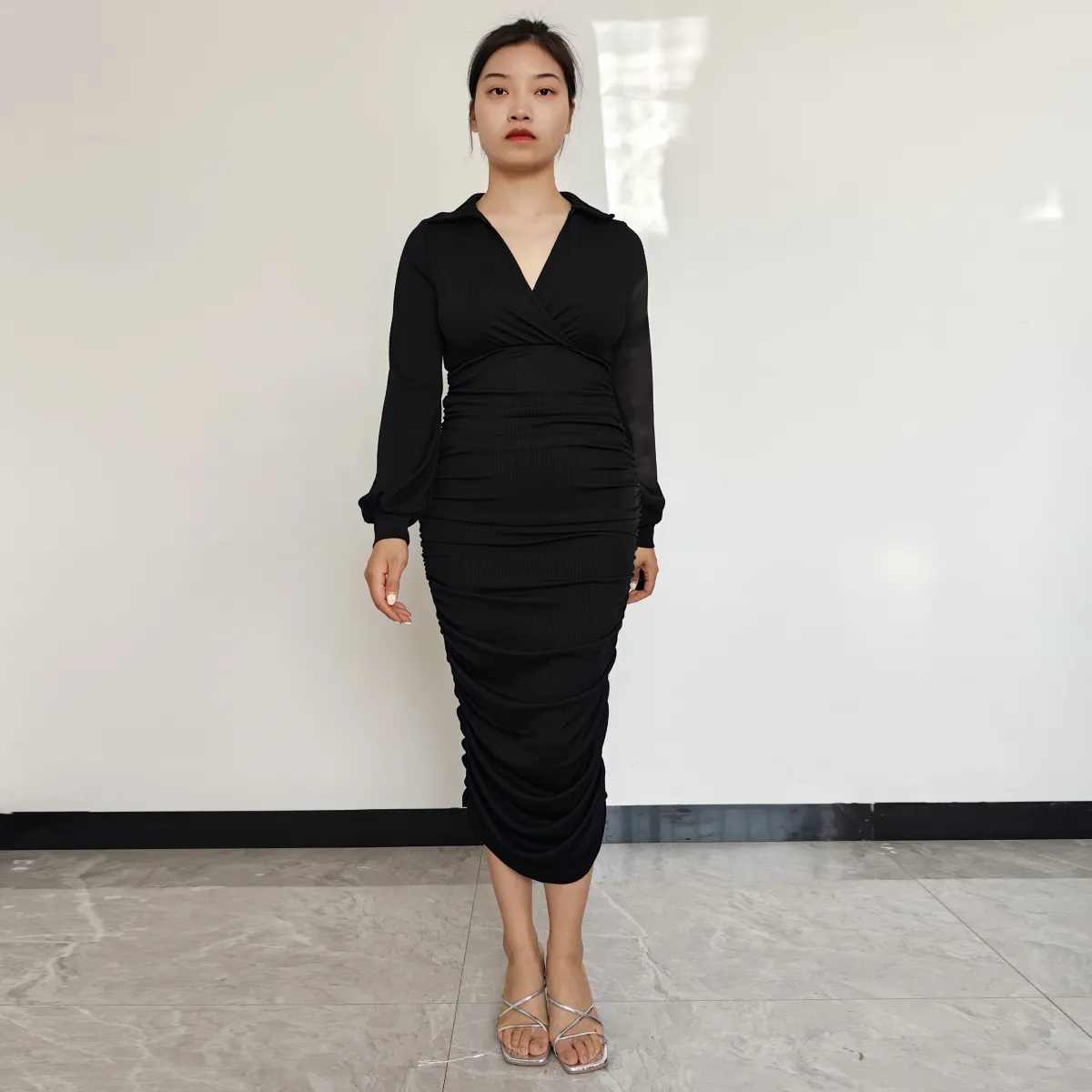 RINODERINA - Vestido Largo Elegante Liso Moderno Moda Mujer