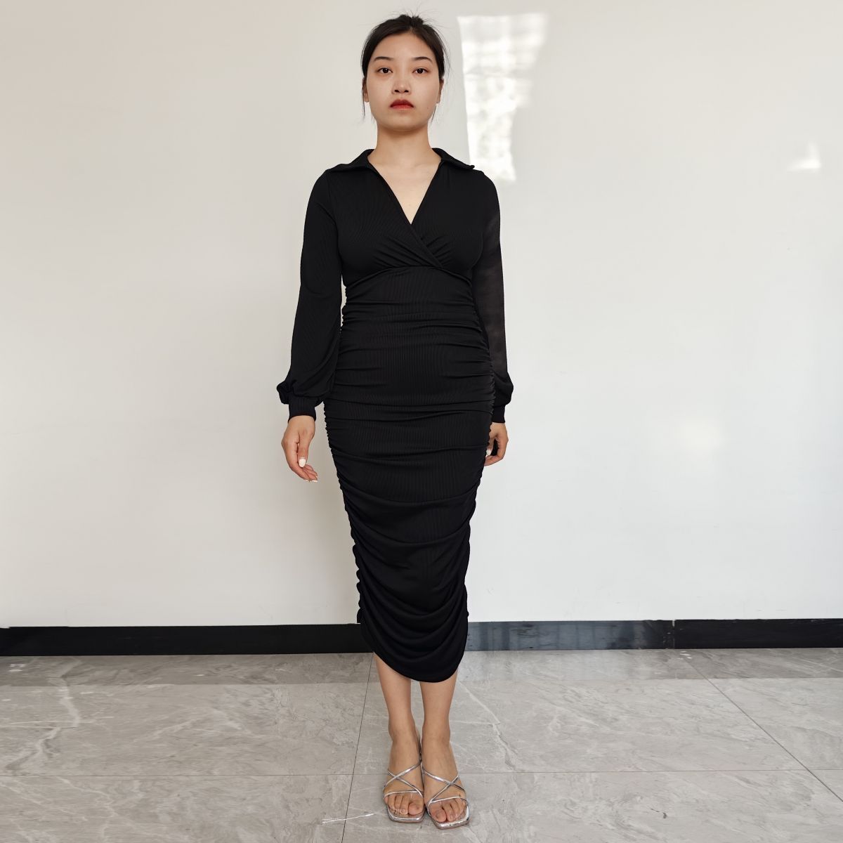 RINODERINA - Vestido Largo Elegante Liso Moderno Moda Mujer