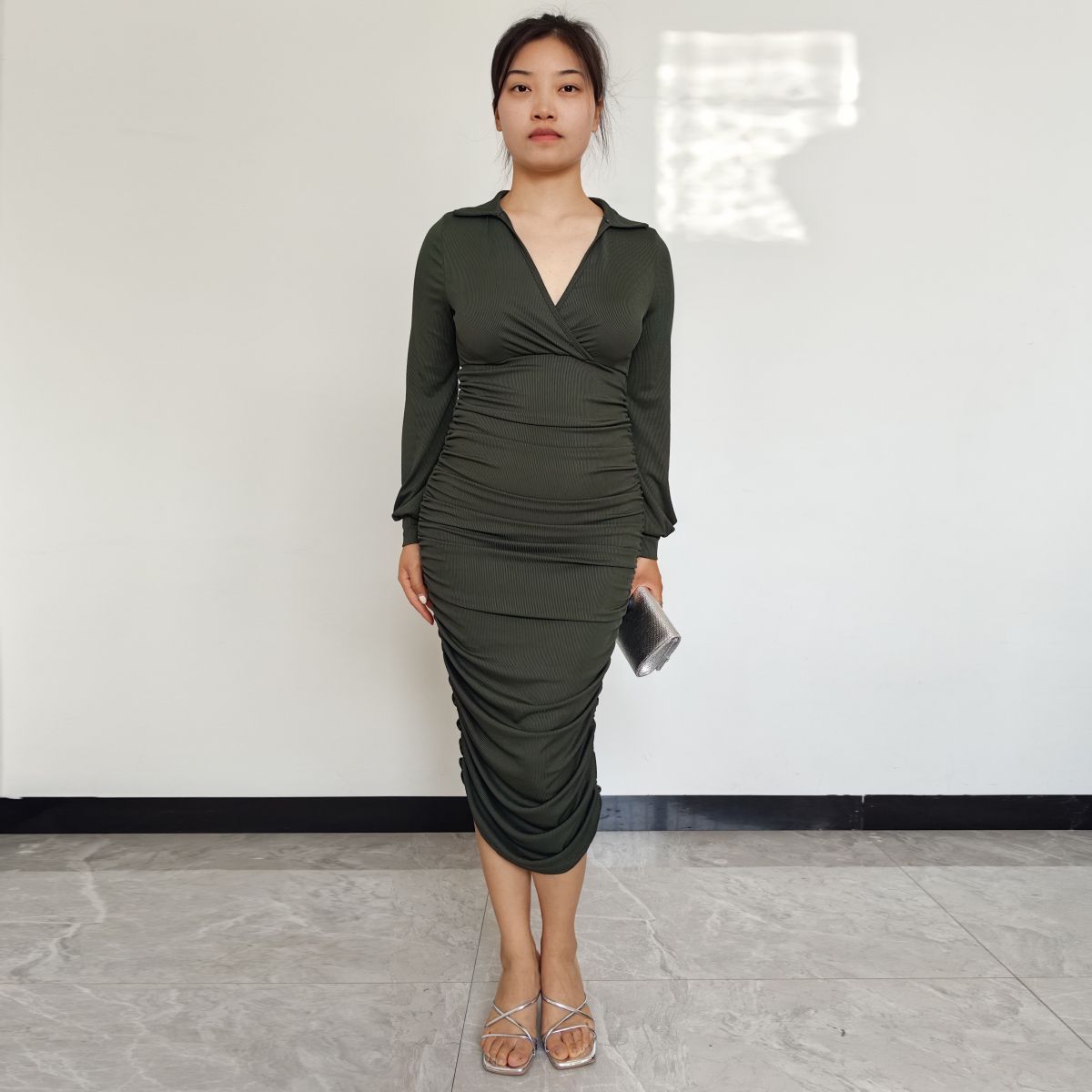 RINODERINA - Vestido Largo Elegante Liso Moderno Moda Mujer