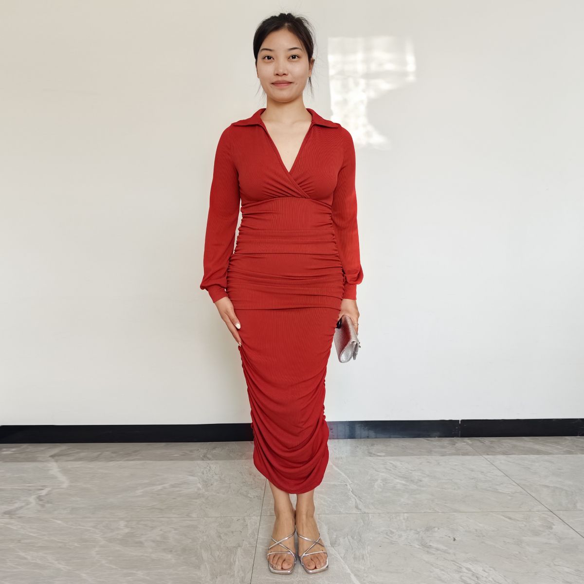 RINODERINA - Vestido Largo Elegante Liso Moderno Moda Mujer