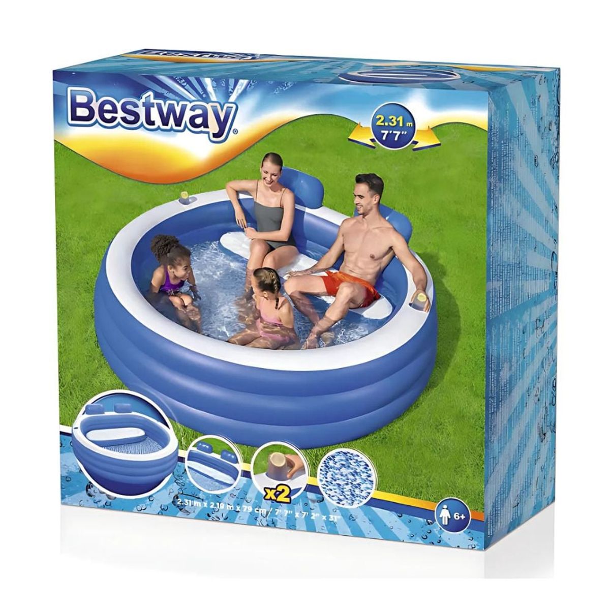 BESTWAY - Piscina Inflable para Adultos y Familia con Portavasos