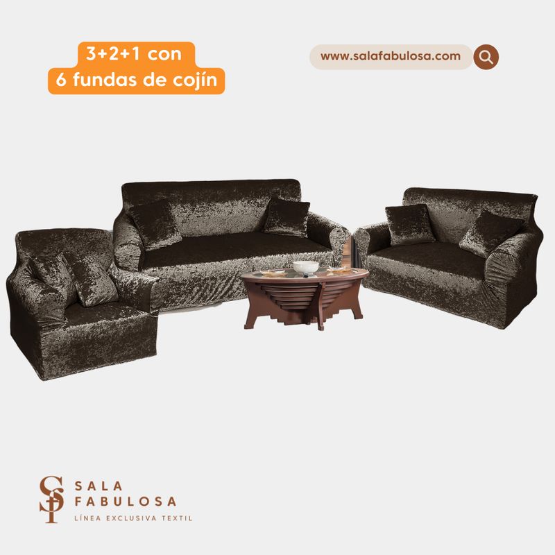 SALA FABULOSA - Funda de mueble terciopelo Shiny 3-2-1 Chocolate intenso Sala fabulosa