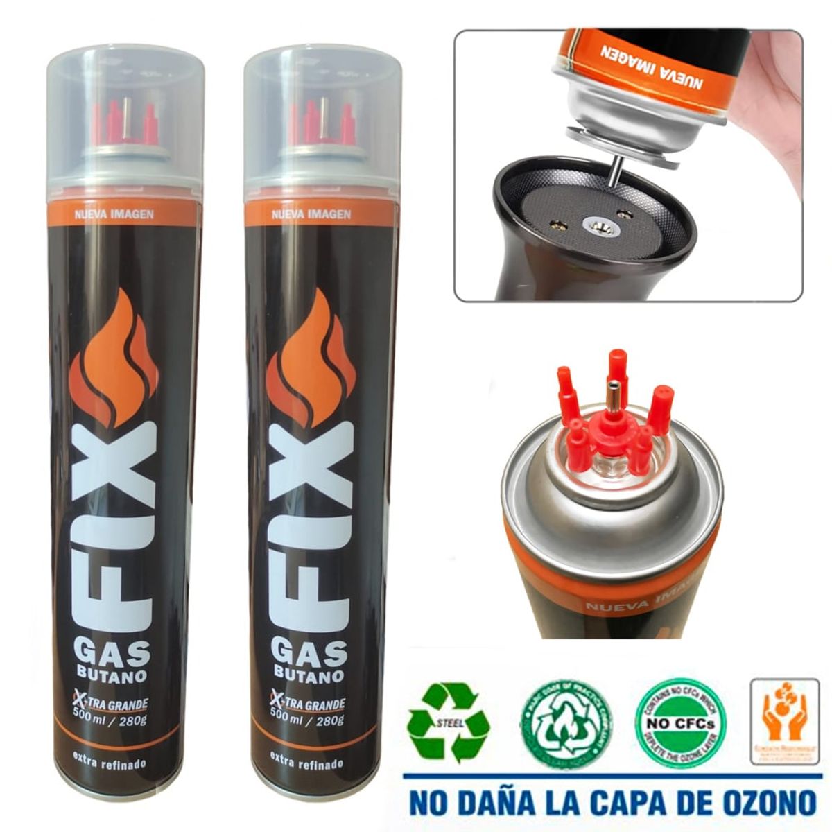 FIX - 2 Gas Butano FIX Ultra Refinado Recarga Todo Tipo Encendedores soplete