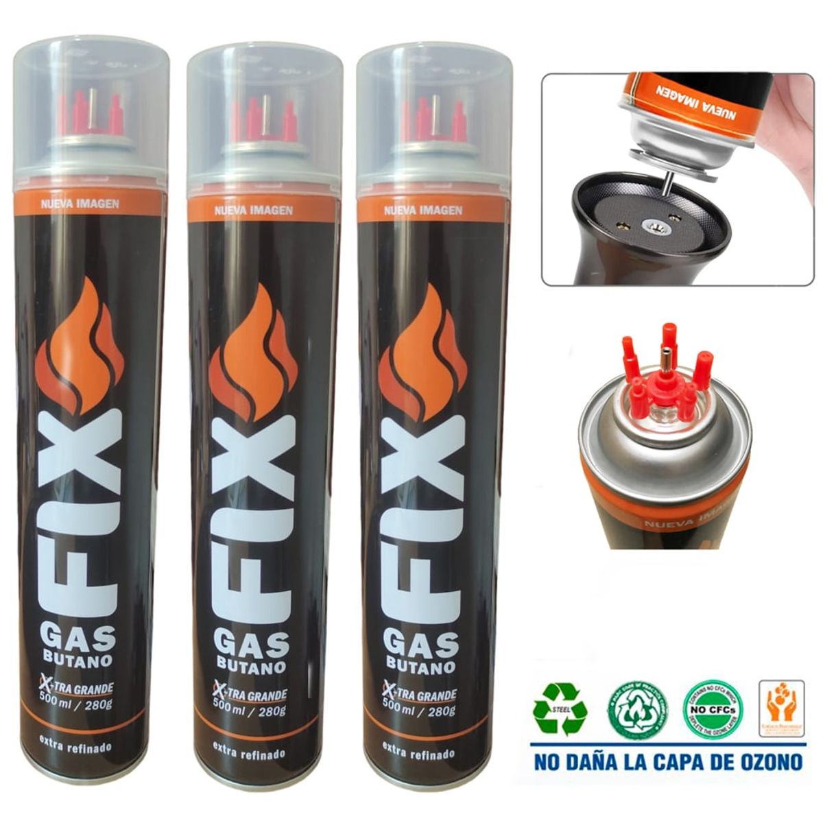 FIX - 3 Gas Butano FIX Ultra Refinado Recarga Todo Tipo Encendedores soplete