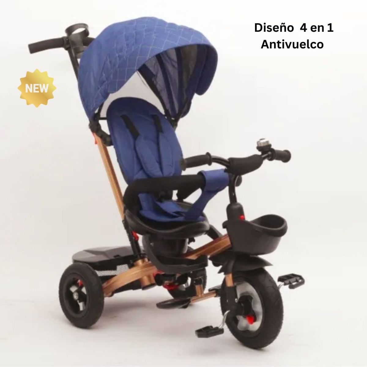 GENERICO - Triciclo para Niños Giratorio 4 en 1 Golden Blue