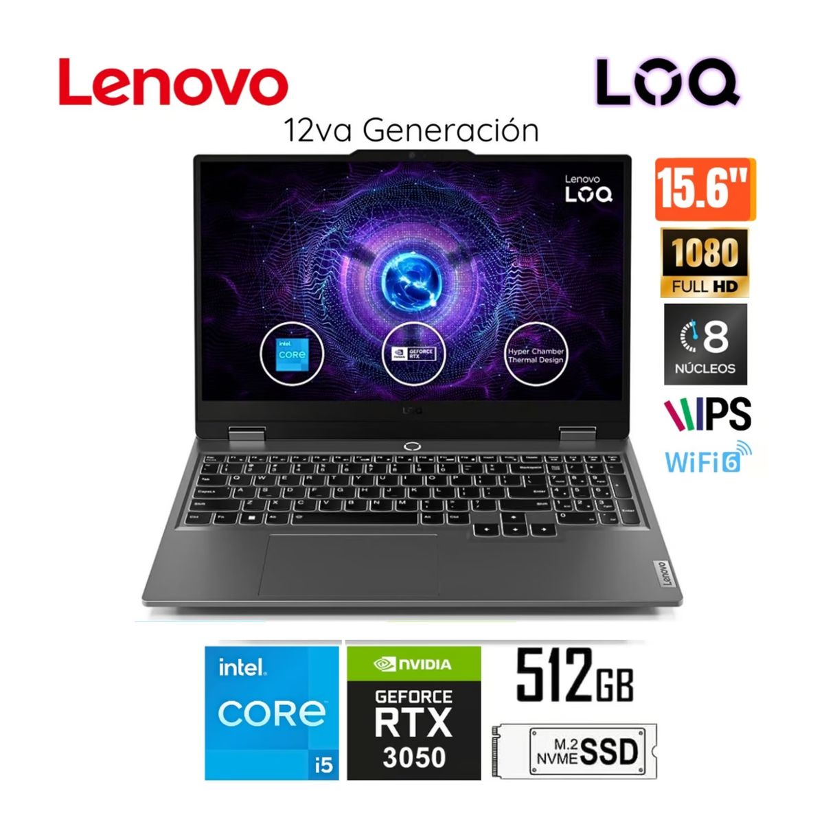 LENOVO - LENOVO LOQ 15.6" FHD INTEL CORE I5-12450HX 8GB 512GB SSD NVIDIA GEFORCE RTX 3050 15IAX9 (83GS006WLM)