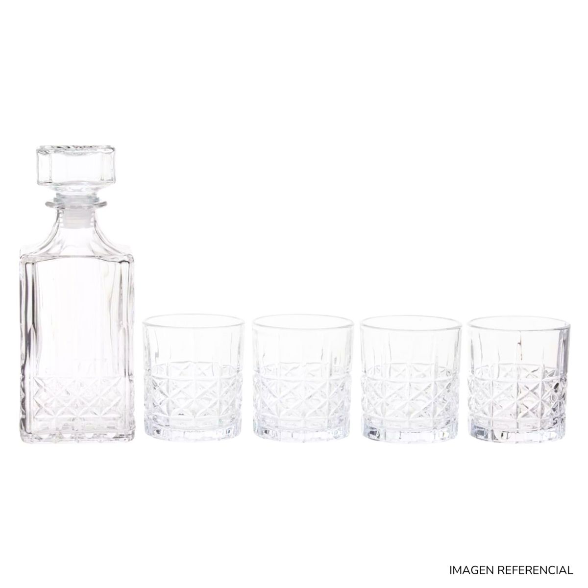 INSPIRA MARKET - Set Whisquera Licorera Vidrio Labrado con vasos