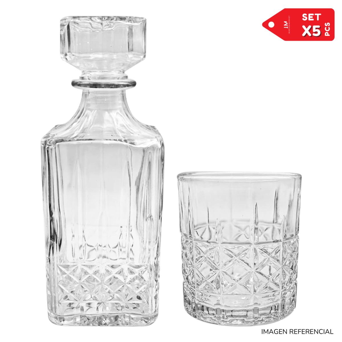 INSPIRA MARKET - Set Whisquera Licorera Vidrio Labrado con vasos