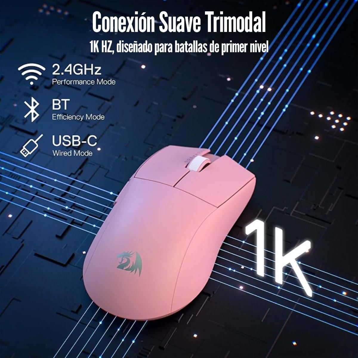 REDRAGON - Redragon - Mouse K1NG Pro 1K HZ M916 Wireless - Rosado