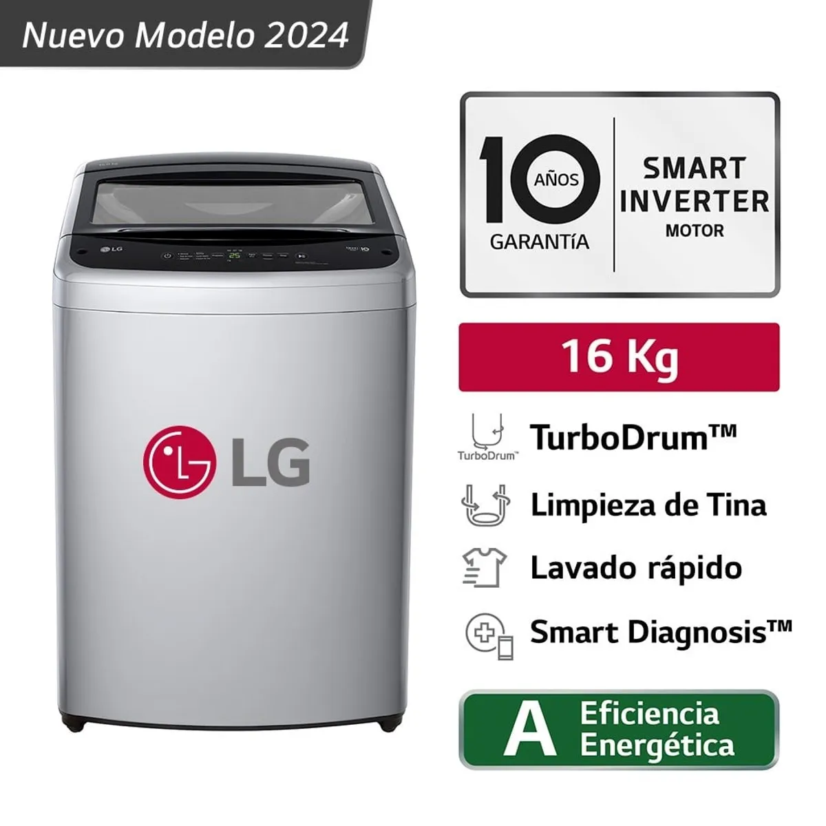 LG - Lavadora LG Smart Inverter Motion con TurboDrum 16 Kg WT16DVTB