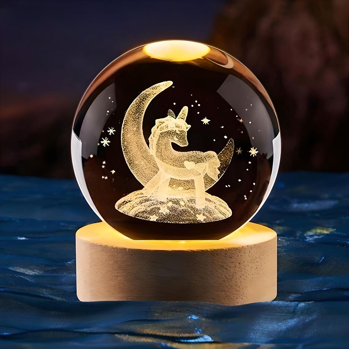 GENERICO - ESFERA DE CRISTAL GRANDE LÁMPARA LED ADORNO UNICORNIO DECORATIVO 3D