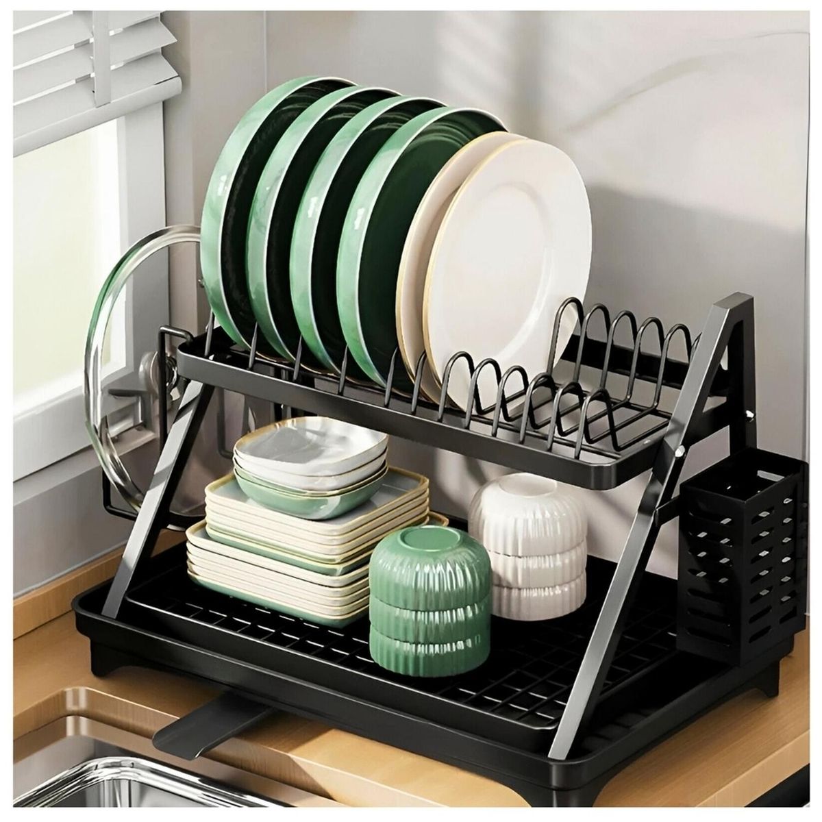 MINARI - Secaplatos 2 Niveles Organizador con Sistema de Drenaje 30E