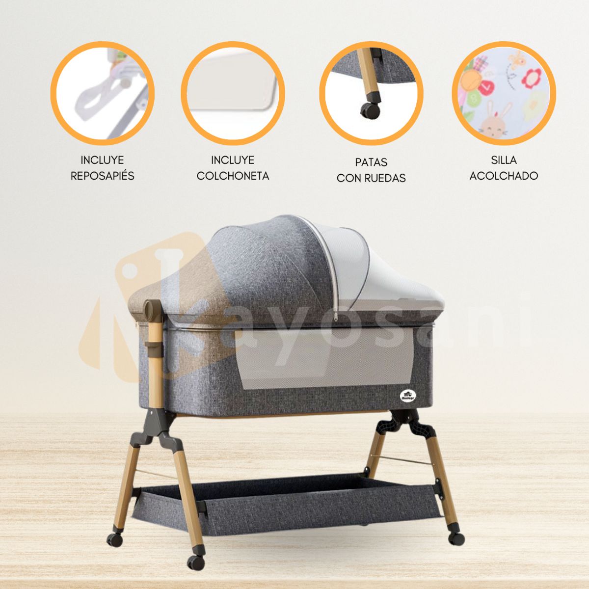 CUZKA - Cuna Colecho para Bebé «COZY» Gray