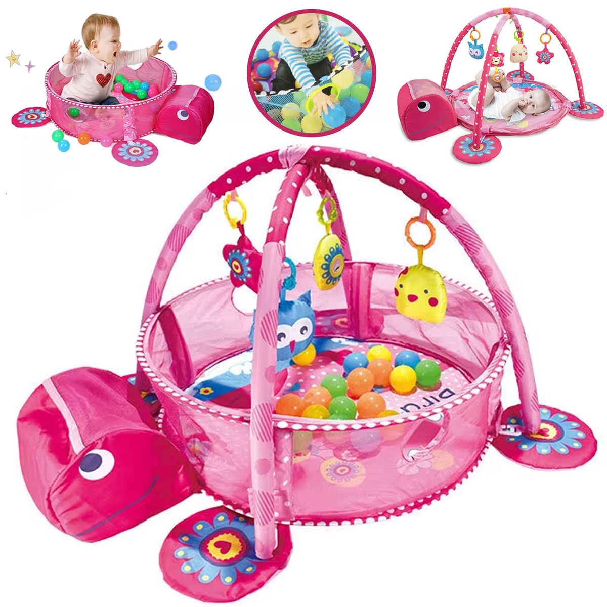 BABY - Gimnasio de Bebe Didáctico 3 en 1 con Pelotas Tortuga Rosado