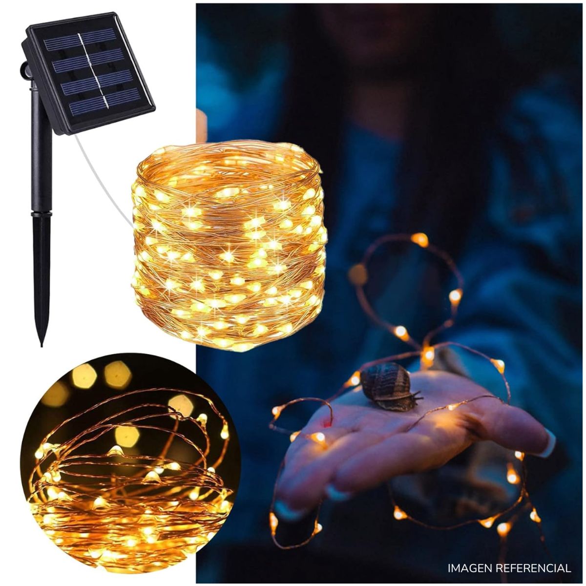 INSPIRA MARKET - Tira de Luces LED Navideñas con Panel Solar 10 M