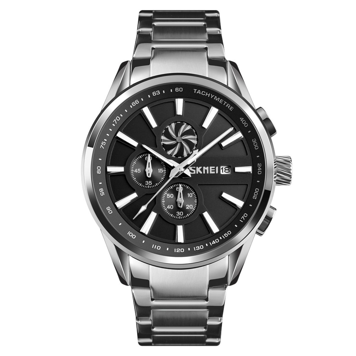 SKMEI - Reloj Skmei 9175 plateado fondo negro Correa acero