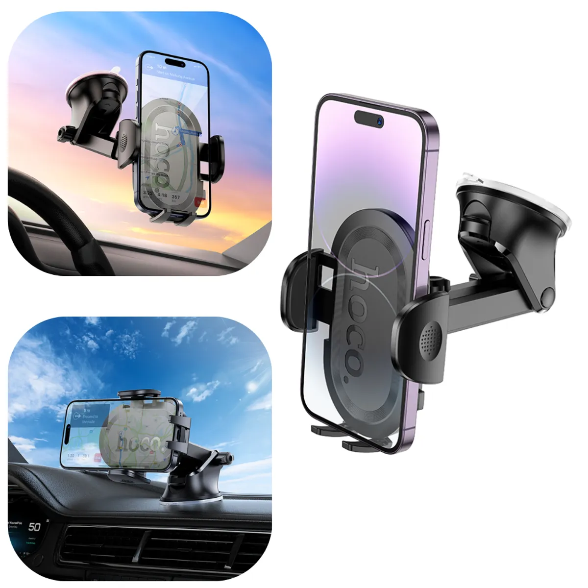 HOCO - Soporte Teléfono Para Parabrisas y Tablero Hoco H54 -Tipo Pulsador