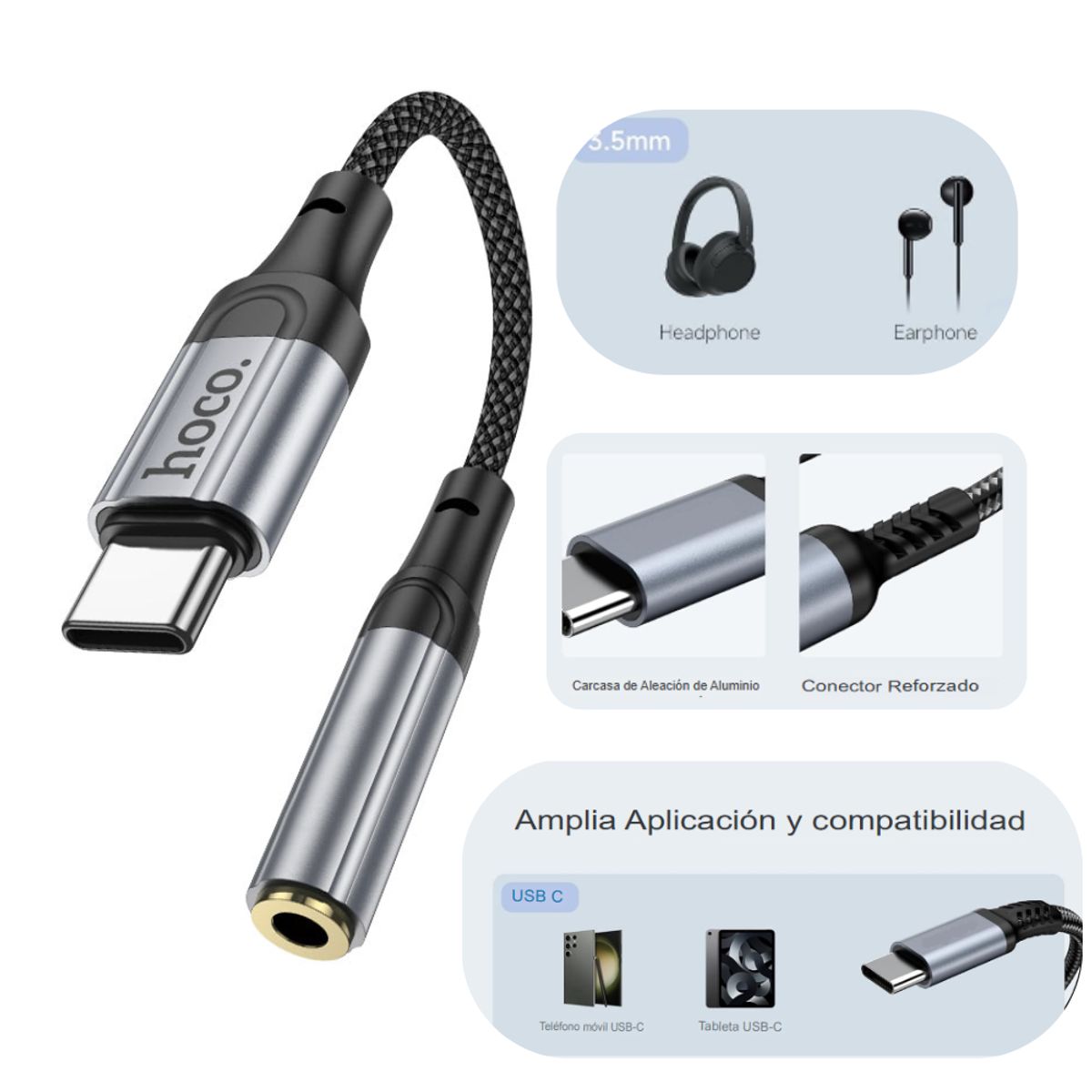 HOCO - Cable Adaptador De Audio Digital Tipo C a 3,5 mm Hoco LS36 Fresh