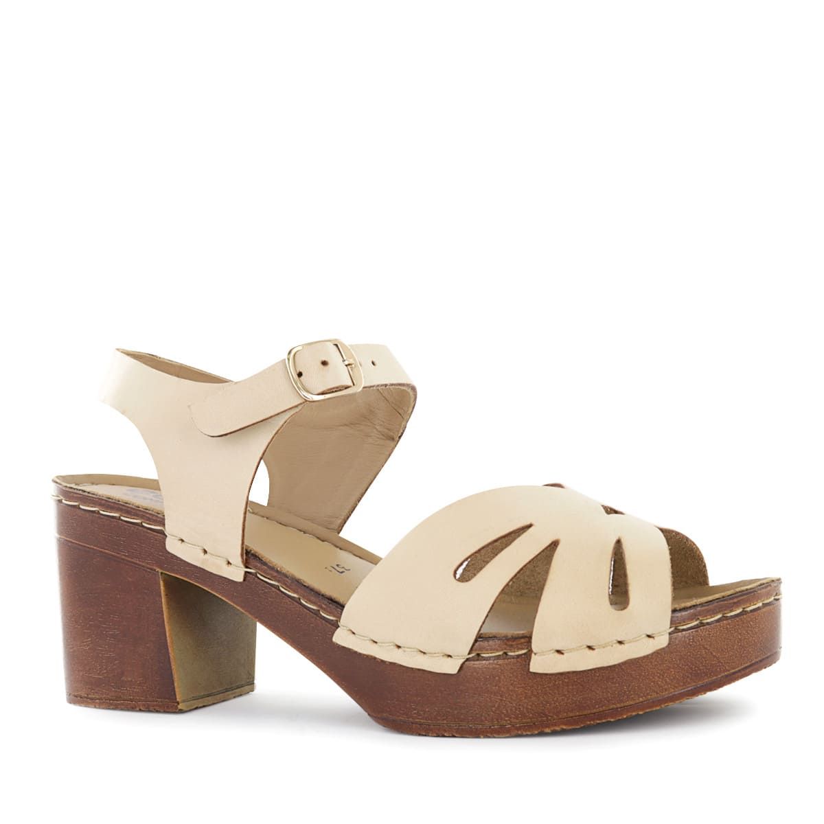 ECCO - Sandalias con Taco Mujer Ecco Telma01 Hueso Cuero Natural