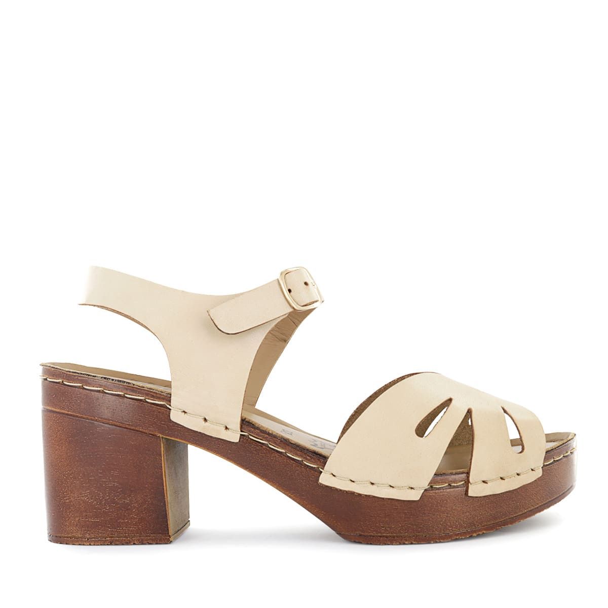 ECCO - Sandalias con Taco Mujer Ecco Telma01 Hueso Cuero Natural