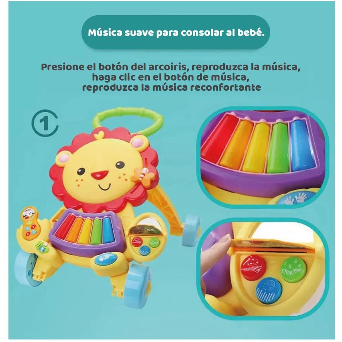 BABY - Andador Caminador Musical 2 en 1 León con Piano y Teléfono