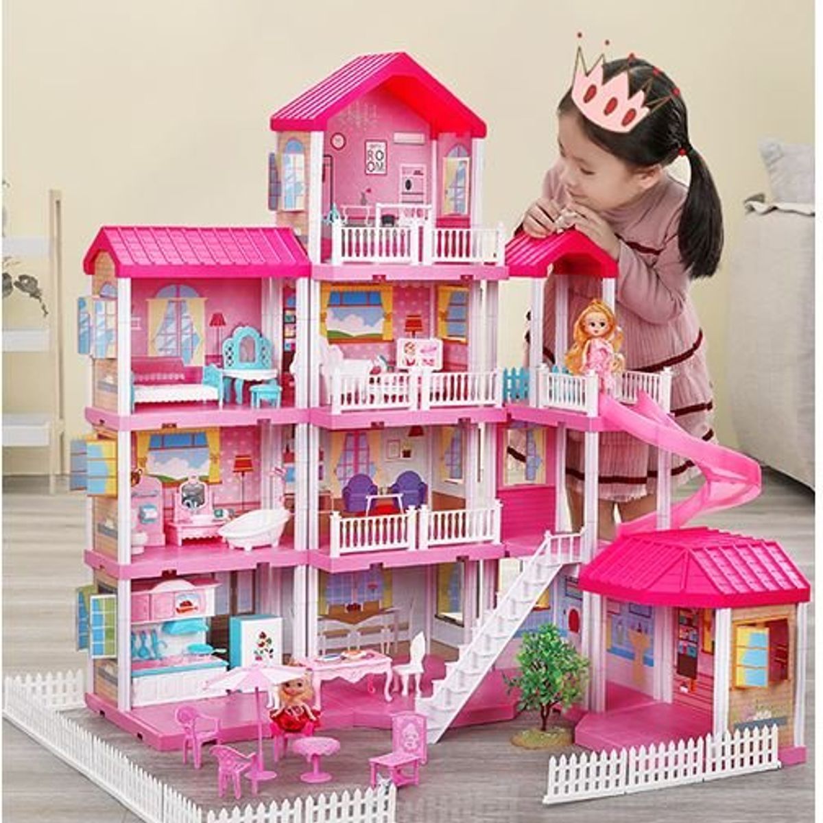 GENERICO - Casa de Muñecas con Ascensor 4 Pisos y 10 Habitaciones