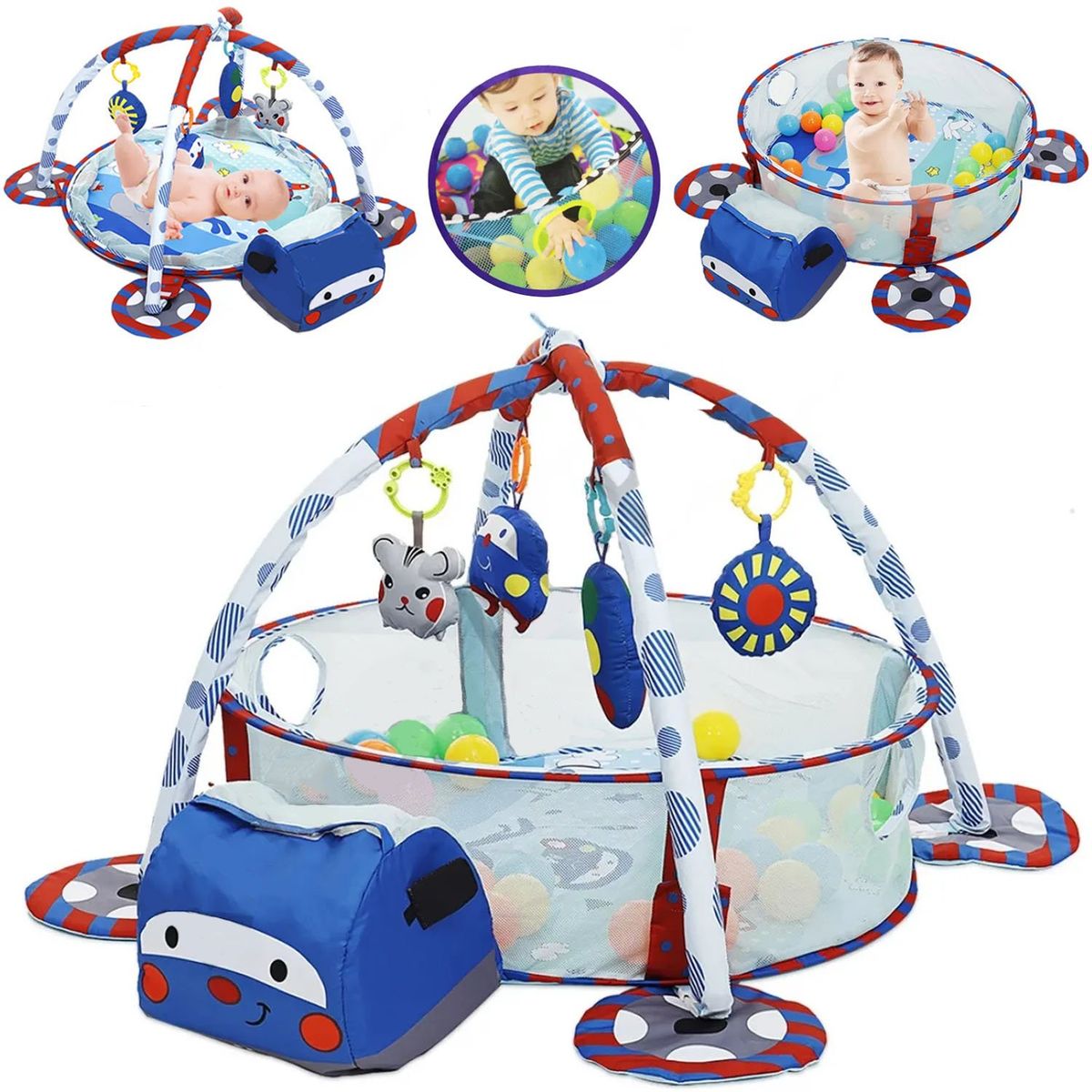 BABY - Gimnasio de Bebe Didáctico 3 en 1 con Pelotas Robot Azul