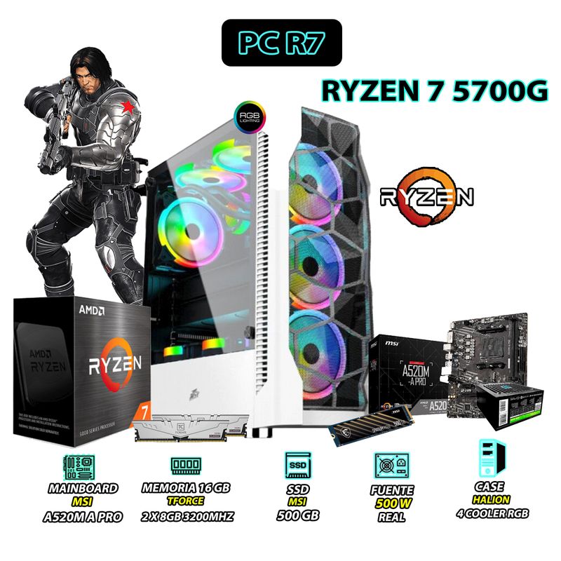 AMD - Computadora PC Ryzen 7 5700G RAM 16GB SSD 500GB CON GRAFICOS AMD RADEON