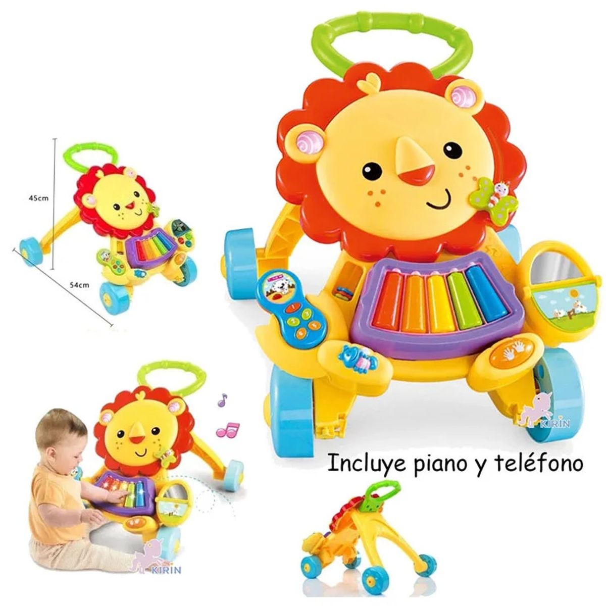 BABY - Andador Caminador Musical 2 en 1 León con Piano y Teléfono