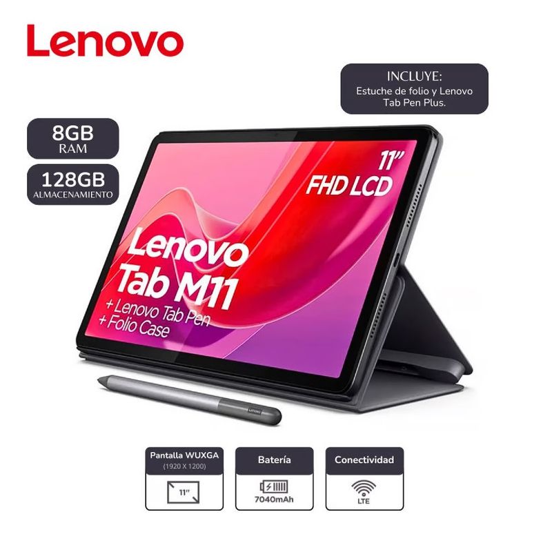 LENOVO - Tablet Lenovo Tab M11 11” 4G LTE 4GB 128GB Lapiz y Funda TB330XU