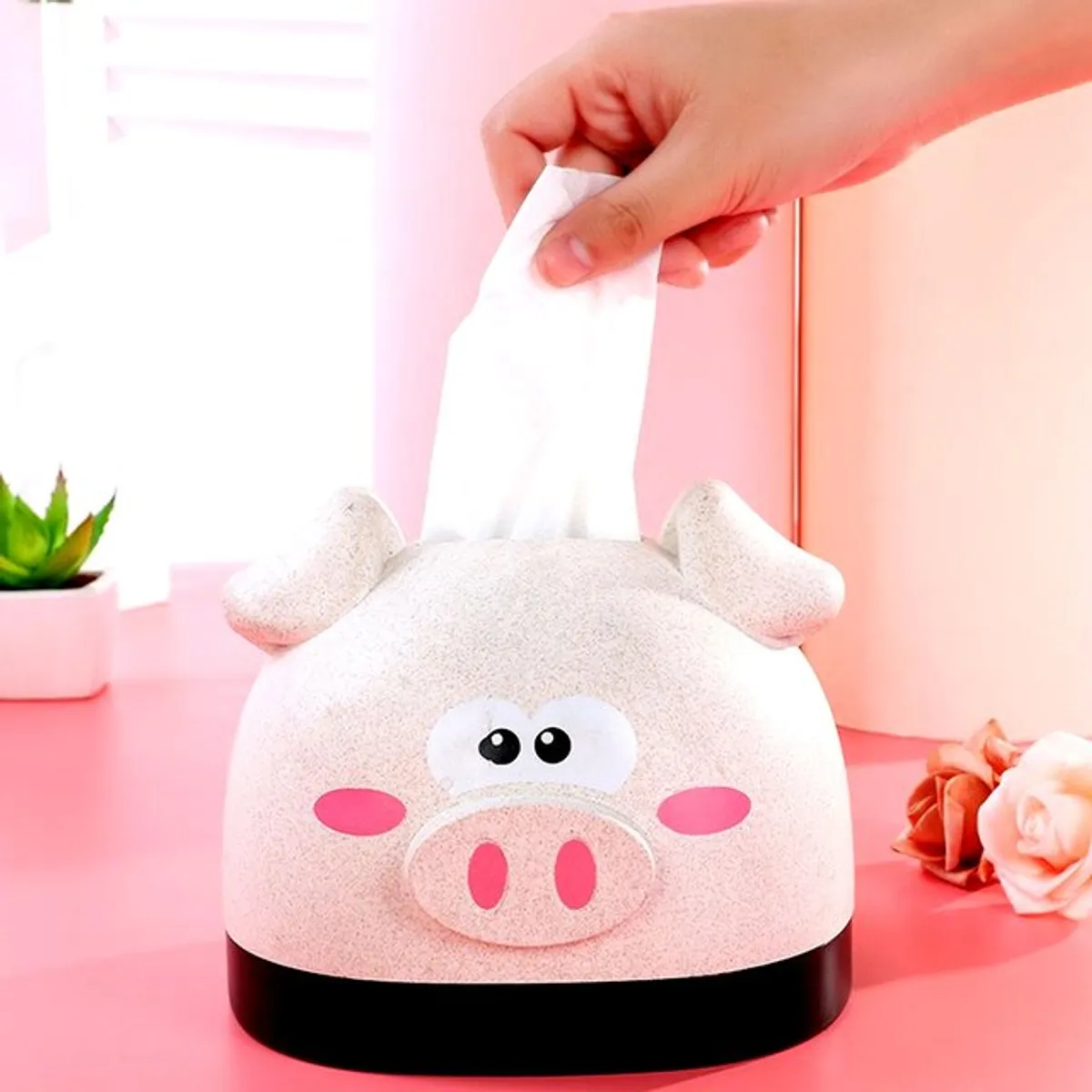 GENERICO - Caja de Pañuelos Tissue Box Kawaii - Cerdito Beige