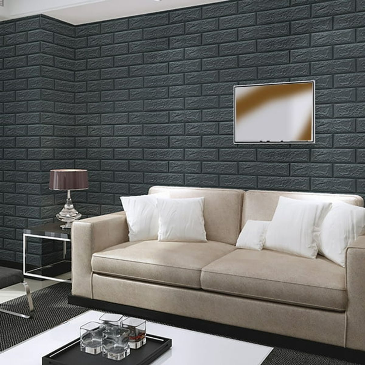 GENERICO - PAPEL TAPIZ NEGRO  3D ADHESIVA SET